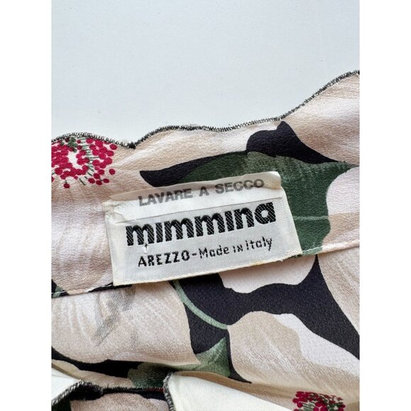 Vintage 80's MIMMINA Ivory Red Floral Striped Beaded Silk Crepe Dress, Size S - Picture 15 of 16